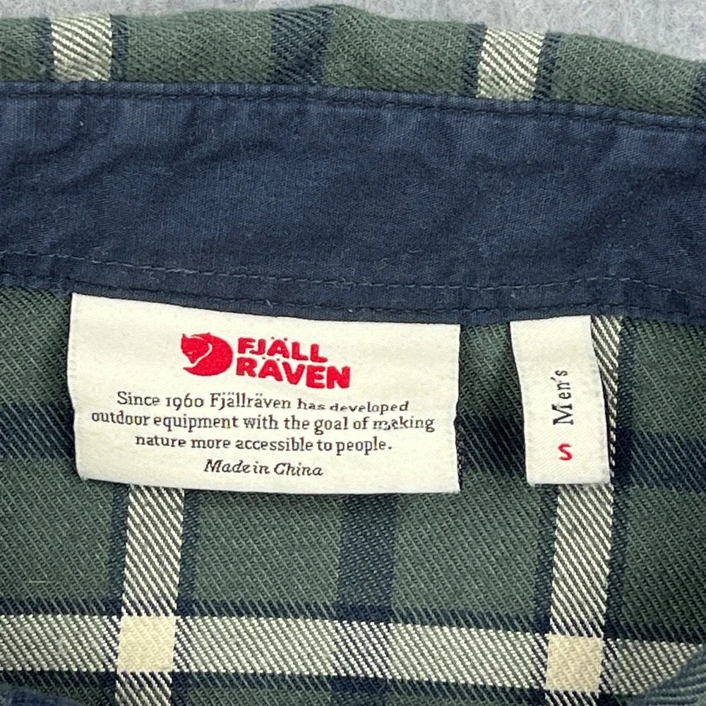Fjallraven Fjallslim LS Shirt Mens Small Green Check Slim Flannel Button‎ Up